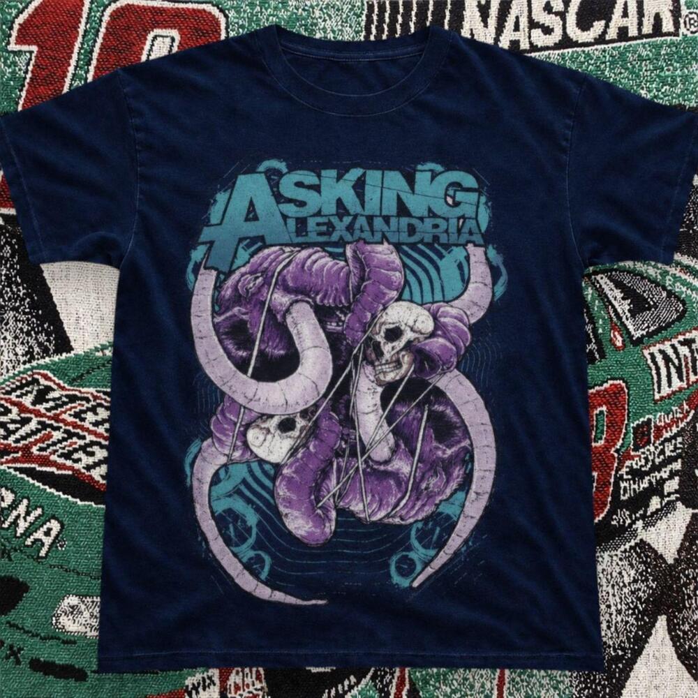 Asking Alexandria Skull Tentacle Graphic Tee Navy Unisex